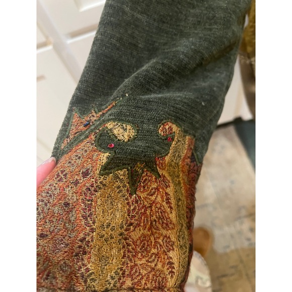 Flashback Vintage Patchwork Velvet  Brocade Artsy  Embroidered Jacket Green L - Picture 7 of 7